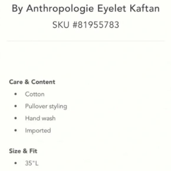 Anthropologie NWT Eyelet Kaftan Size One Size. - Picture 5 of 5